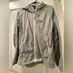 Outdoor Research Womens Ferrocci Hooded Jacket Size Small Light Gray Nylon